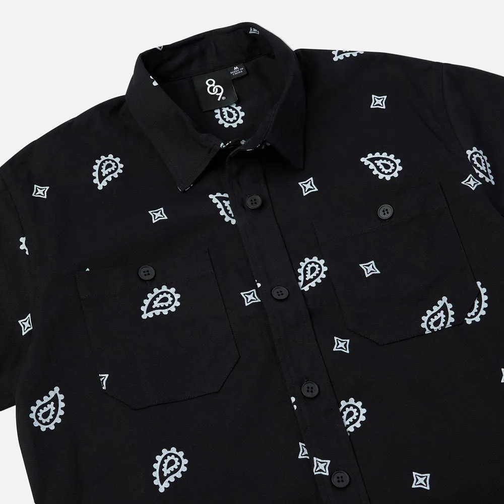No Love Paisley Button Up Shirt Black