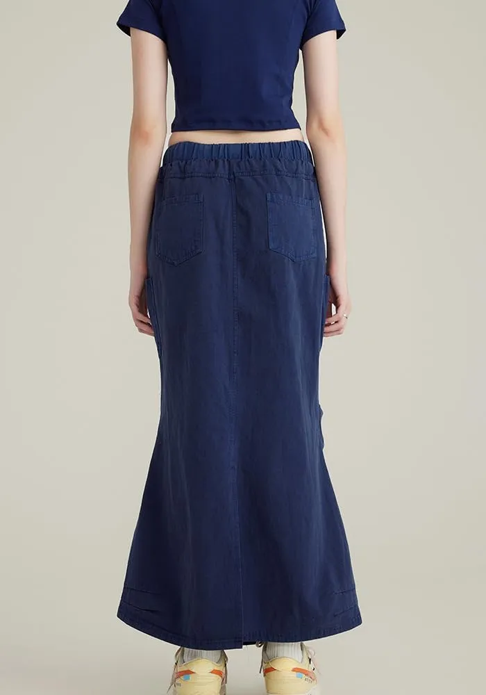 Pooyikoi Women's High Waist Pencil Skirt Elastic Trendy Skirts Casual Office Work Skirts Back Slit Knee Length Midi Skirts
