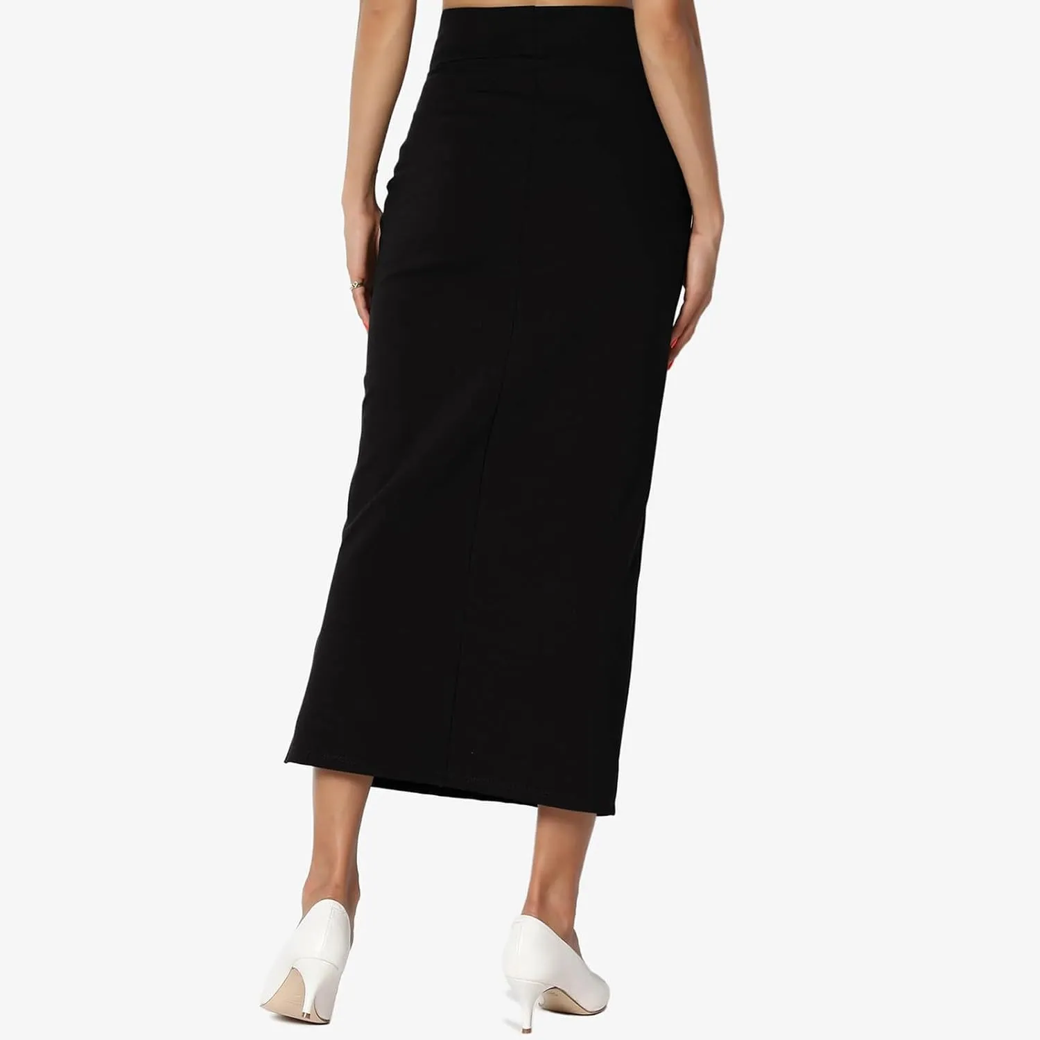 Sexy Solid Color Side Slit Knit High Waist Mid Calf Long Pencil Midi Skirt for Women High Waist Stretchy Bodycon Skirts