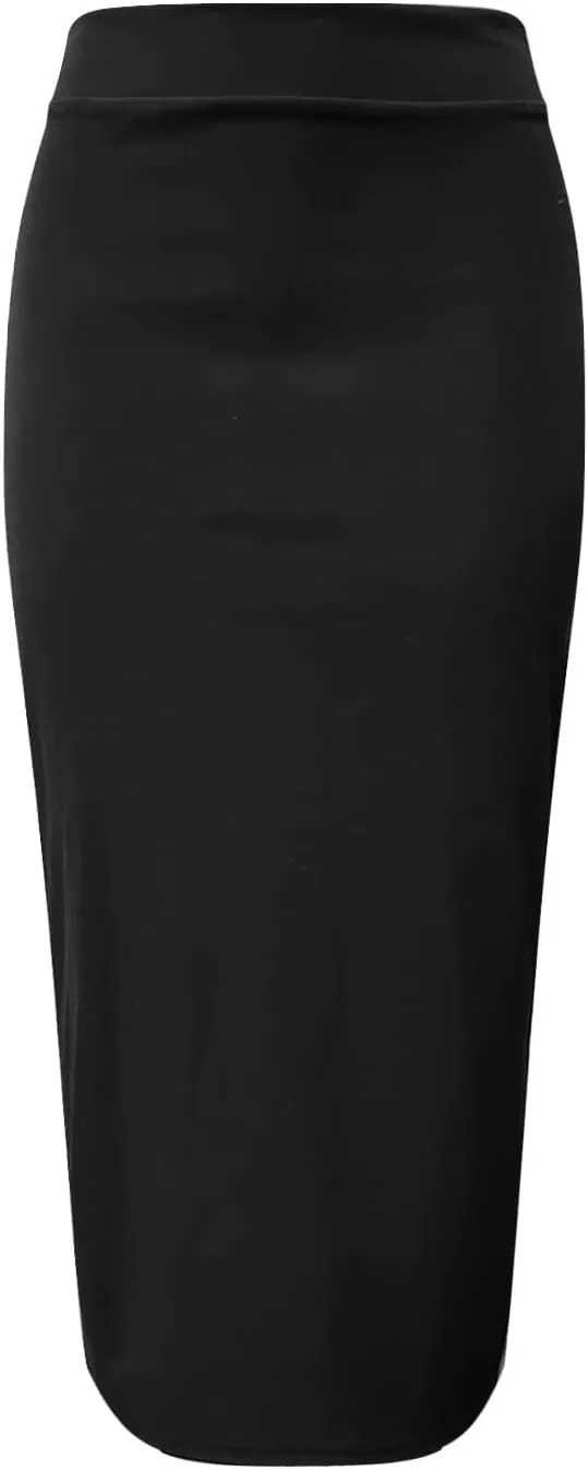 Sexy Solid Color Side Slit Knit High Waist Mid Calf Long Pencil Midi Skirt for Women High Waist Stretchy Bodycon Skirts