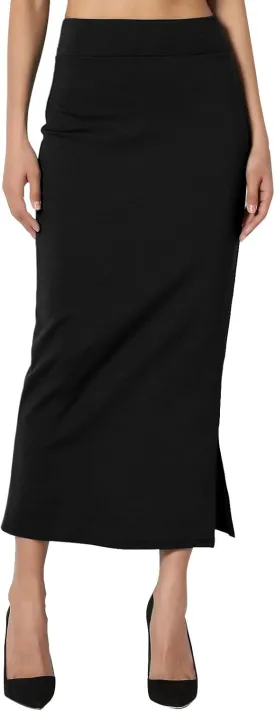 Sexy Solid Color Side Slit Knit High Waist Mid Calf Long Pencil Midi Skirt for Women High Waist Stretchy Bodycon Skirts