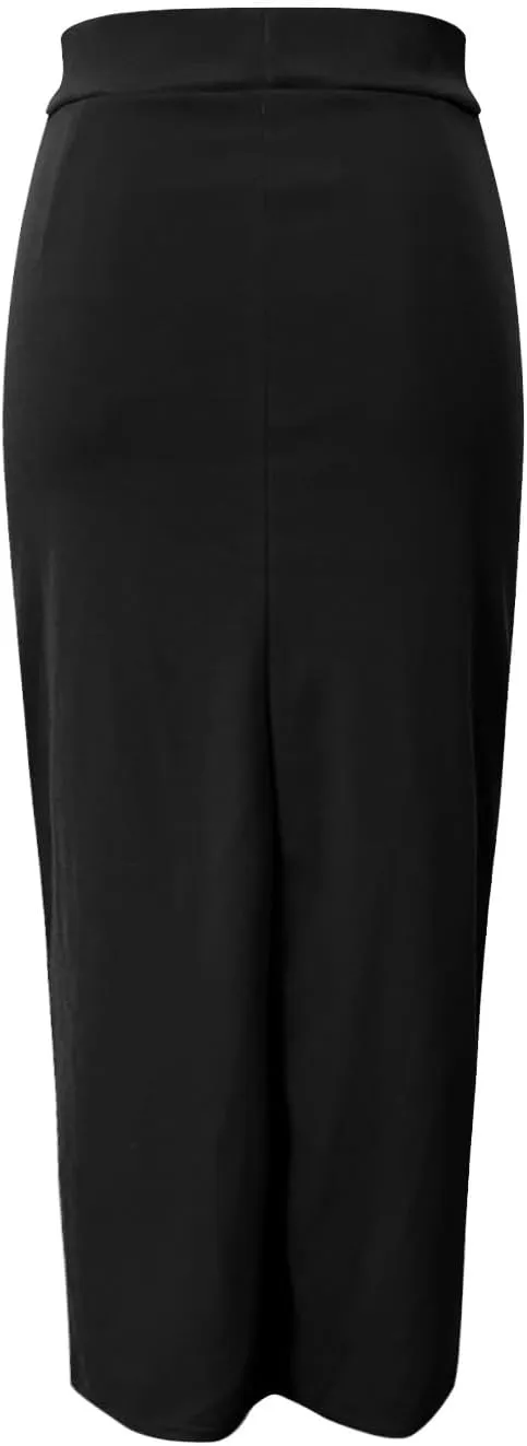 Sexy Solid Color Side Slit Knit High Waist Mid Calf Long Pencil Midi Skirt for Women High Waist Stretchy Bodycon Skirts