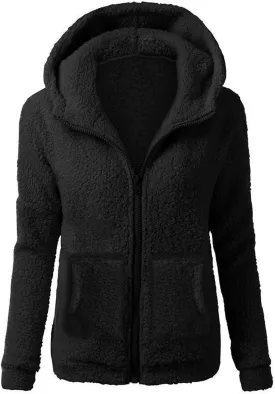 Sherpa Jacket Women Fleece Full Zip Up Hooded Teddy Coats Thermal Long Sleeve Fuzzy Hoodies with Pockets
