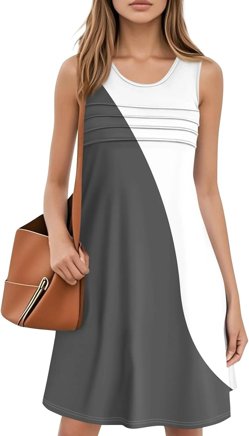 Summer Dresses for Women 2025 Beach Vacation Spring Clothes Sleeveless Crewneck Folds Casual Mini Dress