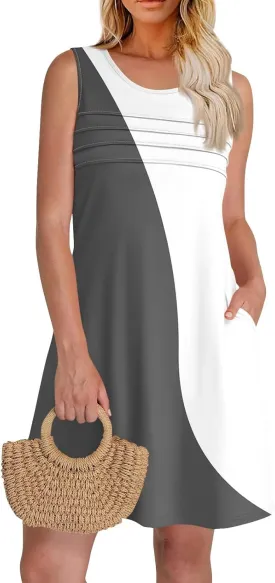Summer Dresses for Women 2025 Beach Vacation Spring Clothes Sleeveless Crewneck Folds Casual Mini Dress