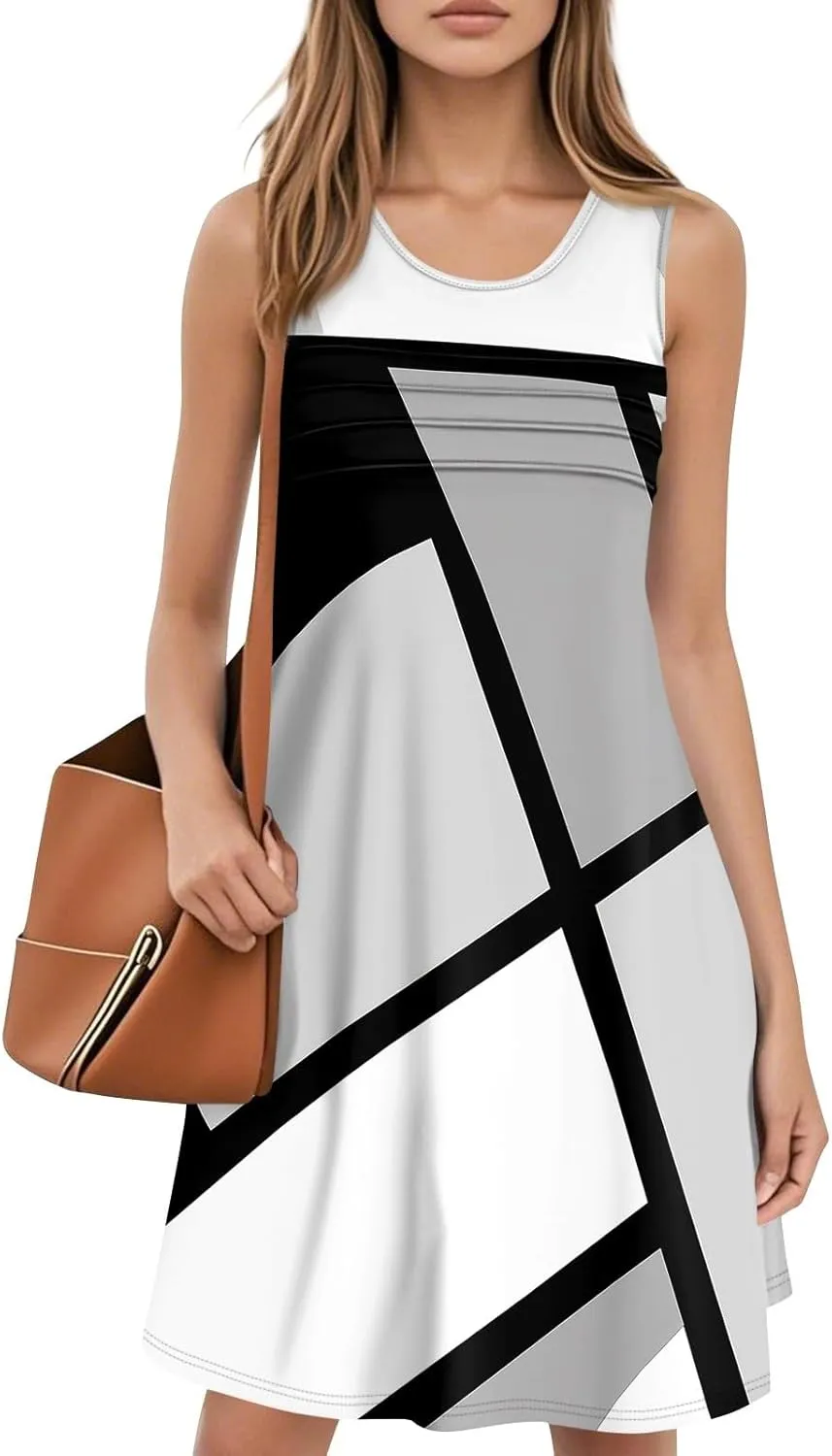 Summer Dresses for Women 2025 Beach Vacation Spring Clothes Sleeveless Crewneck Folds Casual Mini Dress
