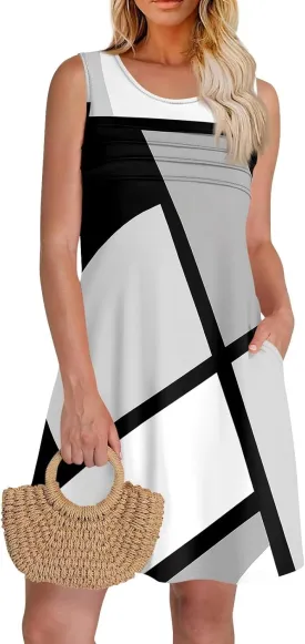 Summer Dresses for Women 2025 Beach Vacation Spring Clothes Sleeveless Crewneck Folds Casual Mini Dress