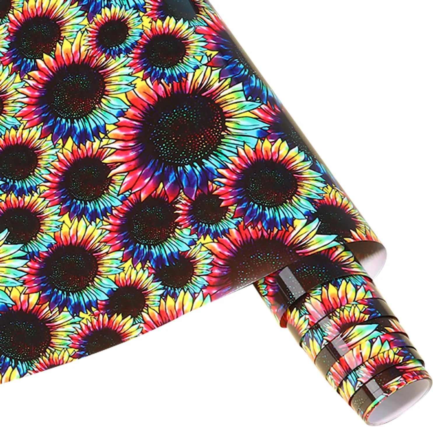 Sunflower HTV Vinyl Roll 12" x 8ft Tie Dye HTV Heat Transfer Vinyl Roll Seamless Rainbow Patterned Iron On Vinyl for Fabrics