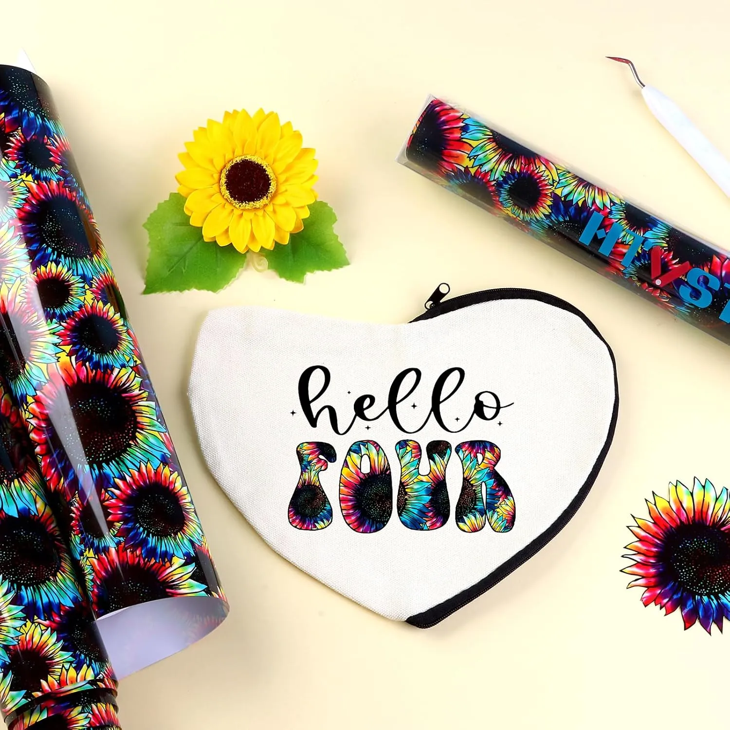 Sunflower HTV Vinyl Roll 12" x 8ft Tie Dye HTV Heat Transfer Vinyl Roll Seamless Rainbow Patterned Iron On Vinyl for Fabrics