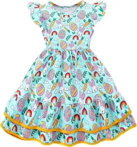 Toddler Little Girl Summer Dresses Kids Cute Casual Flutter Sleeve Tiered Smock Dress 2-7 Years