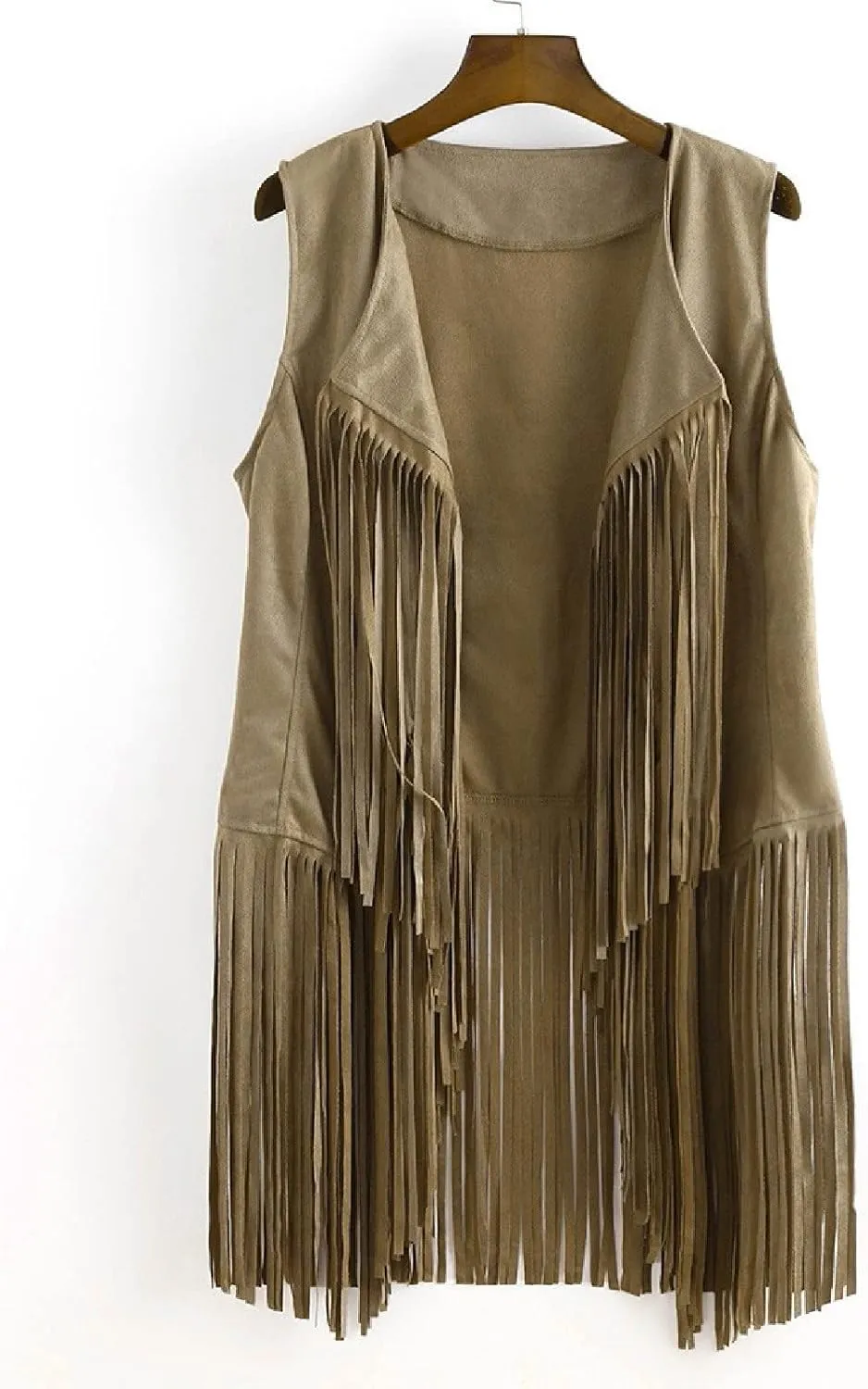 Trendy Faux Suede Fringe Jacket for Women 70s Hippie Cardigans Vest Motorcycle Tassels Sleeveless Coats