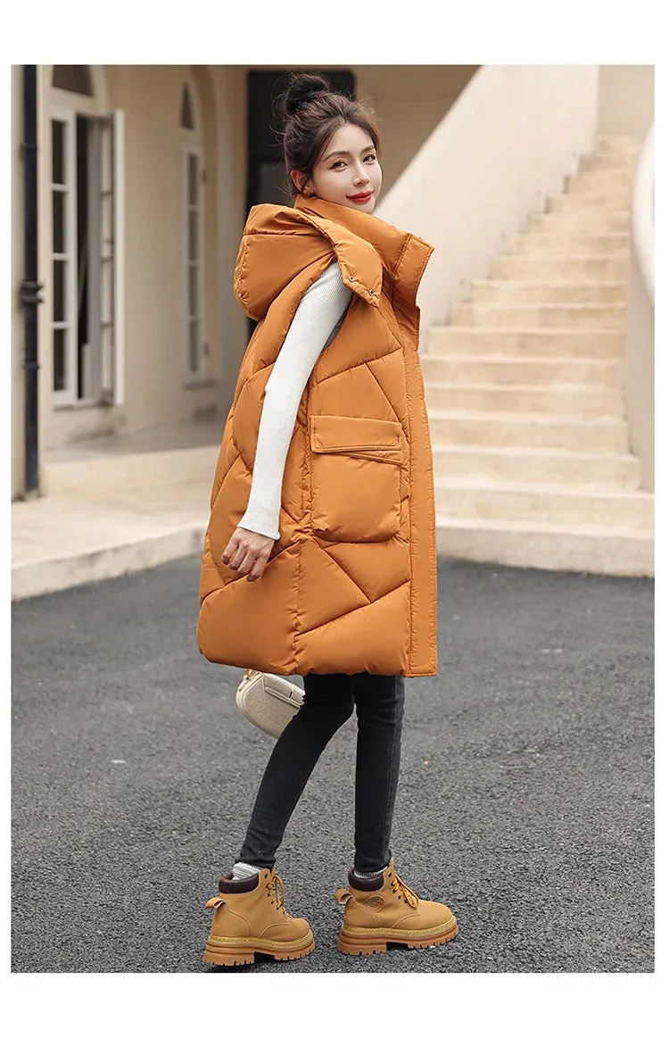 Vero Sleeveless Hooded Stand Collar Solid Zipper Vest