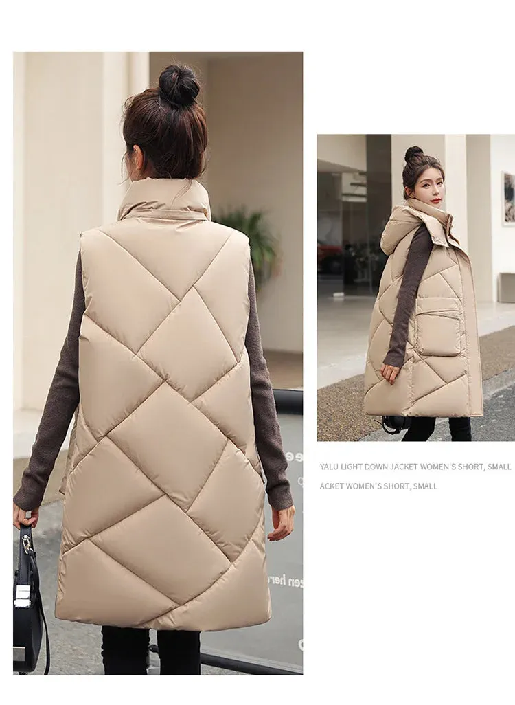 Vero Sleeveless Hooded Stand Collar Solid Zipper Vest