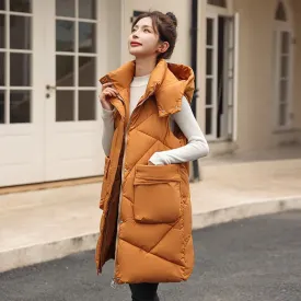 Vero Sleeveless Hooded Stand Collar Solid Zipper Vest