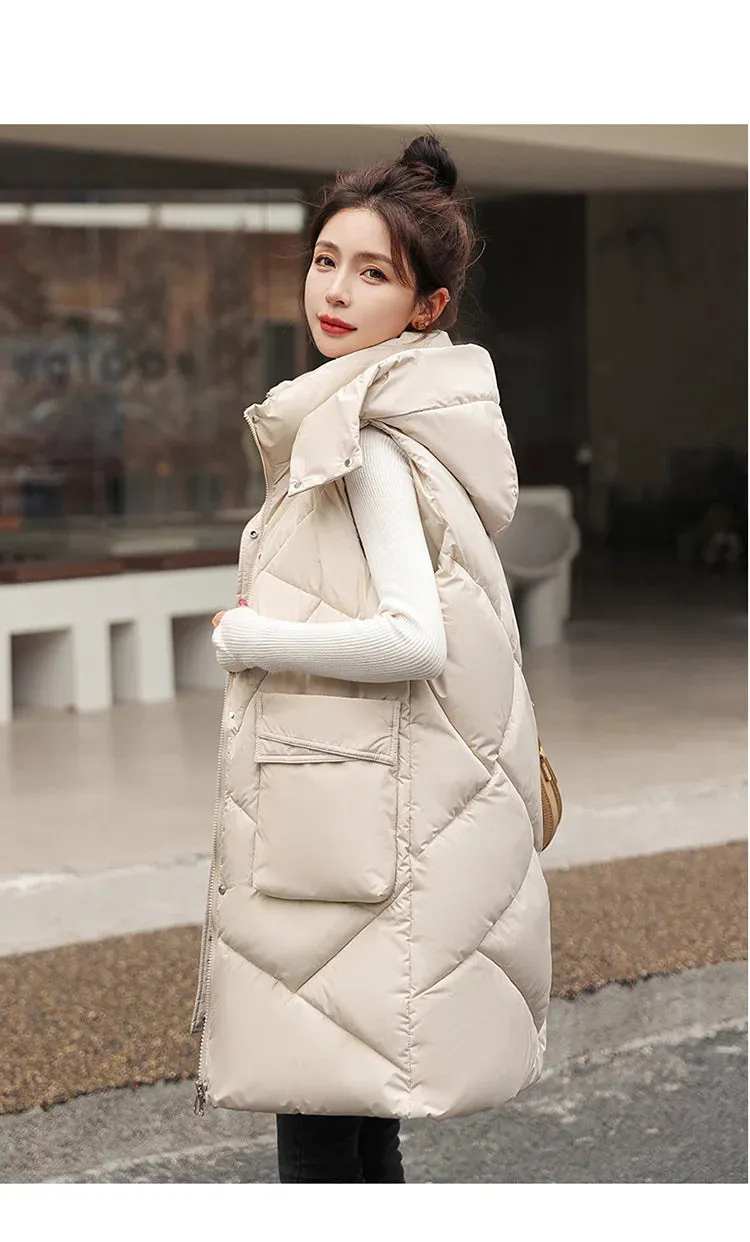 Vero Sleeveless Hooded Stand Collar Solid Zipper Vest