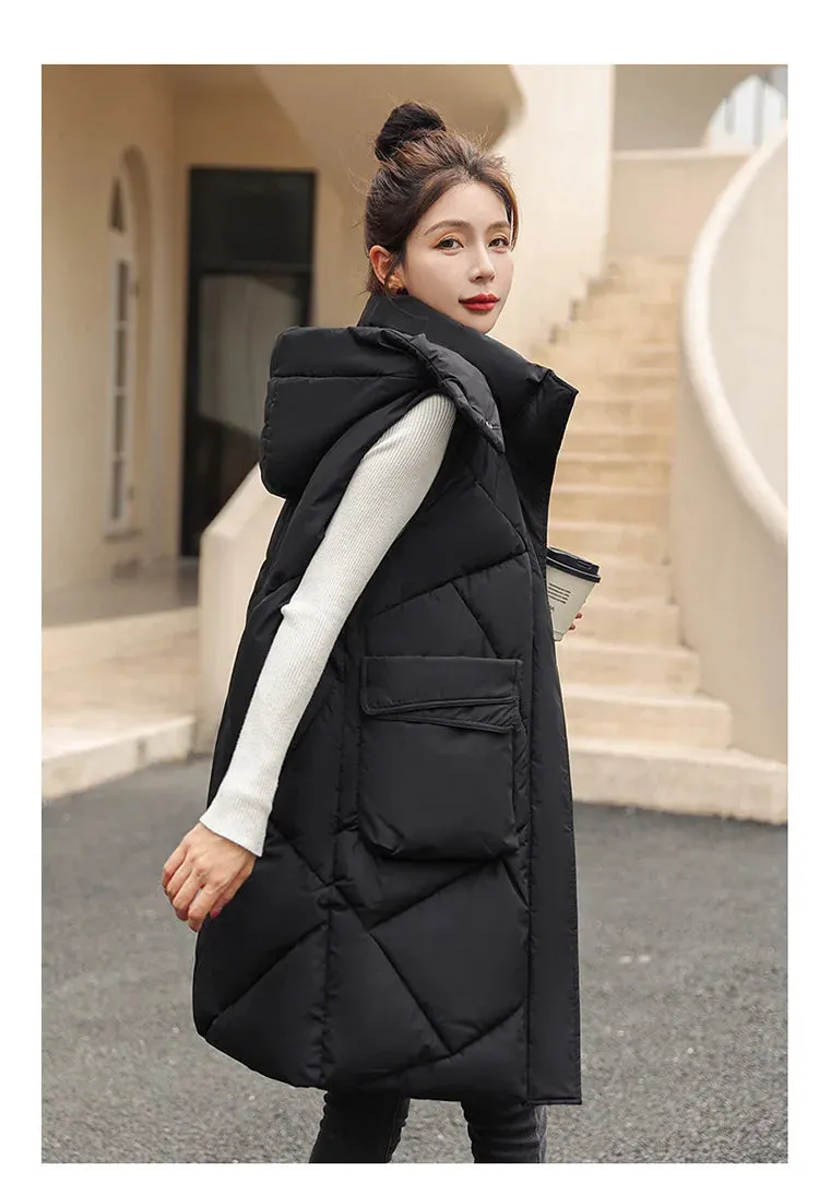 Vero Sleeveless Hooded Stand Collar Solid Zipper Vest