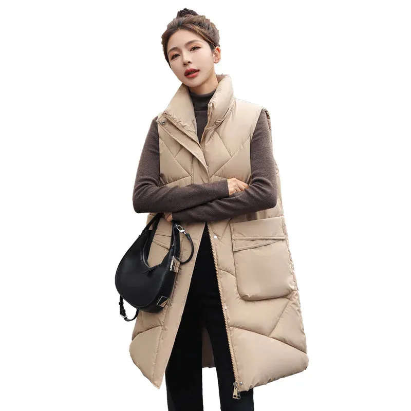 Vero Sleeveless Hooded Stand Collar Solid Zipper Vest
