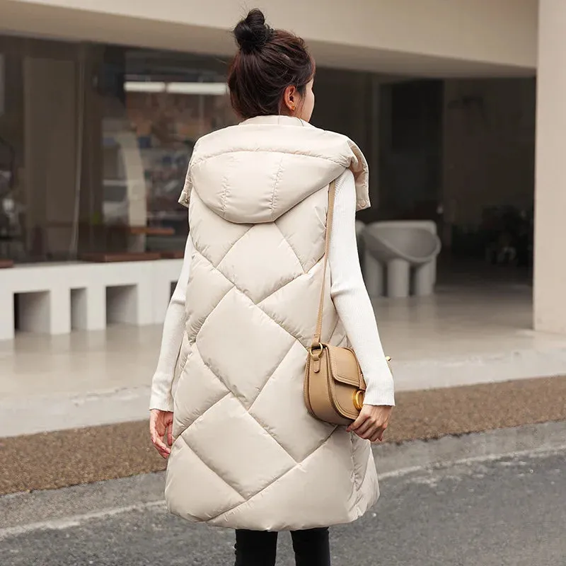 Vero Sleeveless Hooded Stand Collar Solid Zipper Vest