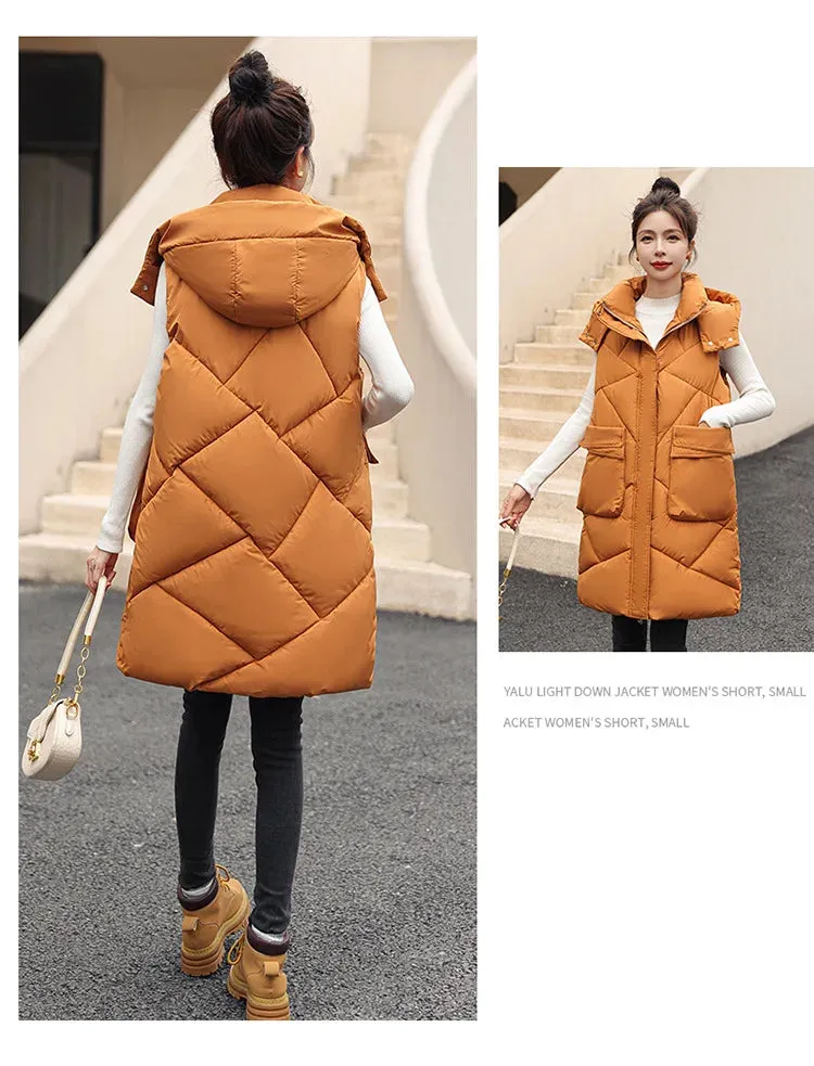 Vero Sleeveless Hooded Stand Collar Solid Zipper Vest