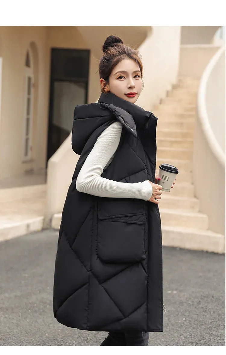 Vero Sleeveless Hooded Stand Collar Solid Zipper Vest