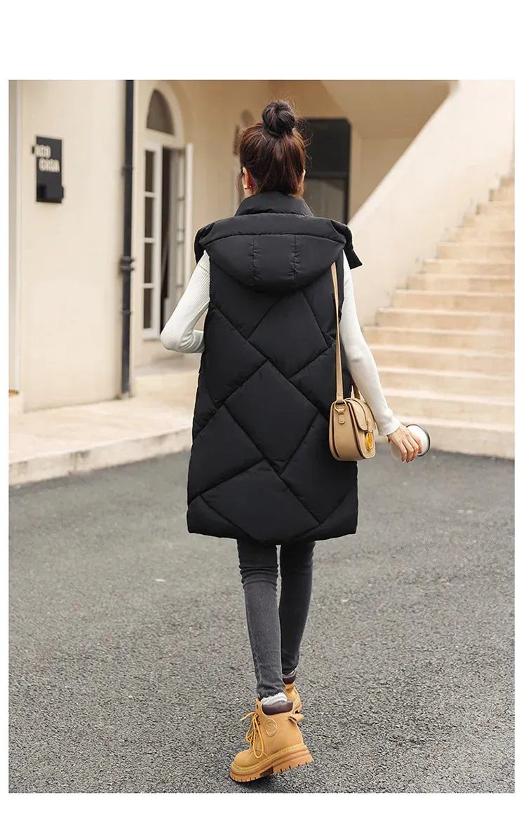 Vero Sleeveless Hooded Stand Collar Solid Zipper Vest