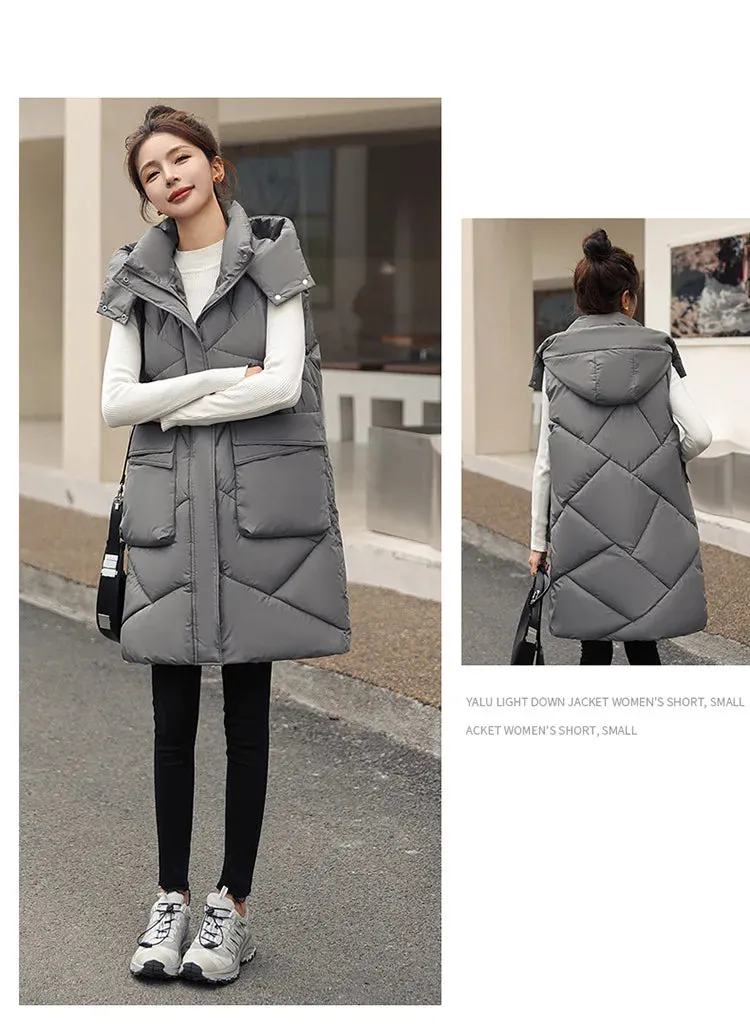Vero Sleeveless Hooded Stand Collar Solid Zipper Vest