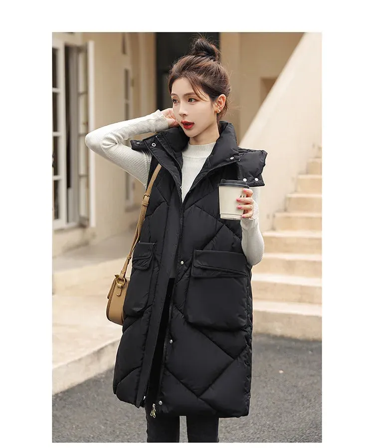Vero Sleeveless Hooded Stand Collar Solid Zipper Vest