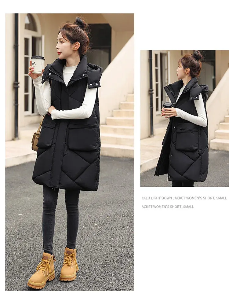 Vero Sleeveless Hooded Stand Collar Solid Zipper Vest