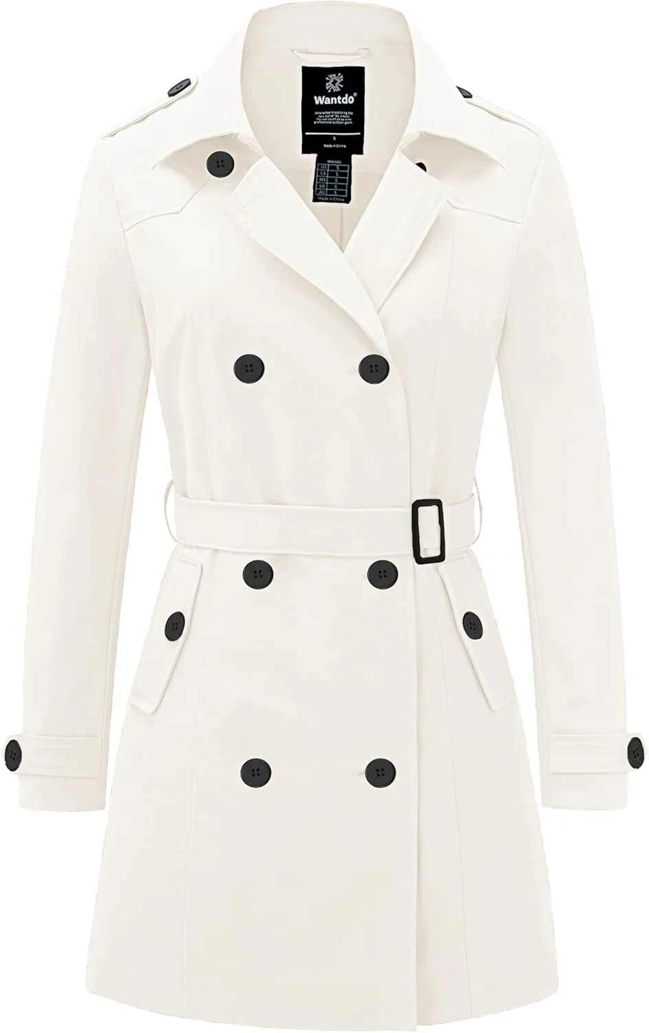 wantdo Women's Waterproof Trench Coat Classic Lapel Outerwear Coat with Belt
