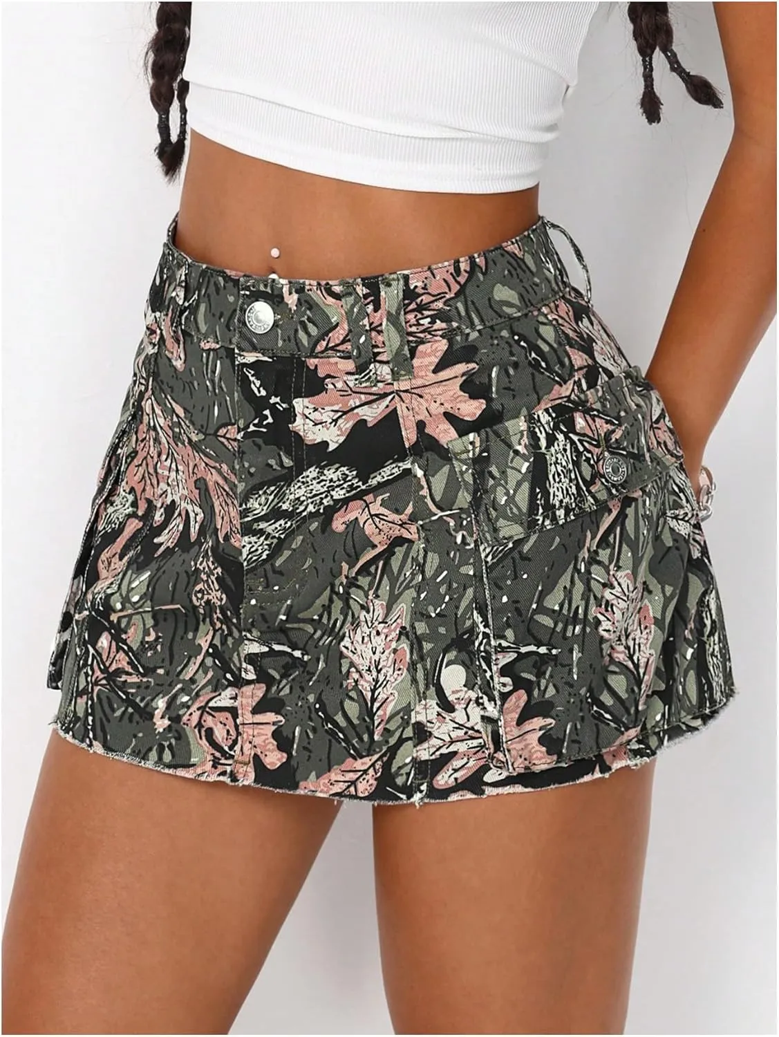 WDIRARA Women's Y2K Low Waist Denim Mini Skirts Bodycon Cargo Skirts with Flap Pockets