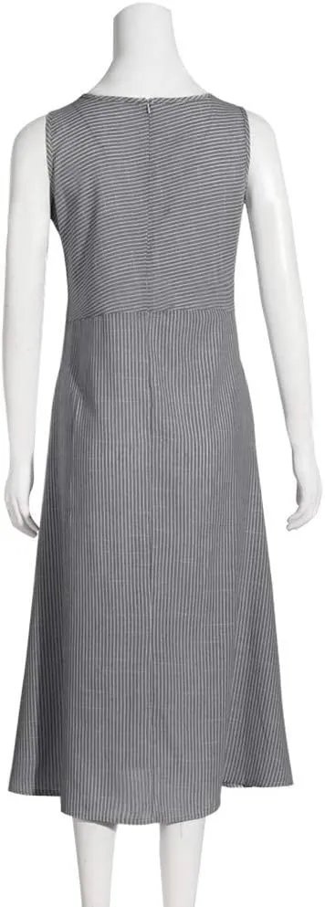 Women Linen Dress Summer Sleeveless Maxi Dress Swing Beach Dresses Boho Long Dresses Beachy with Pockects