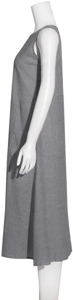 Women Linen Dress Summer Sleeveless Maxi Dress Swing Beach Dresses Boho Long Dresses Beachy with Pockects