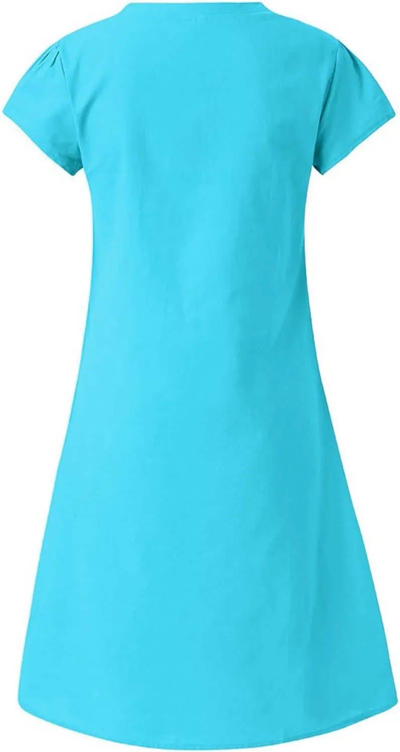 Women's Cotton Linen Dresses Summer Cup Sleeve Comfy Travel Sundresses Beach Wear Trendy Spring Vacation Clothes 2025