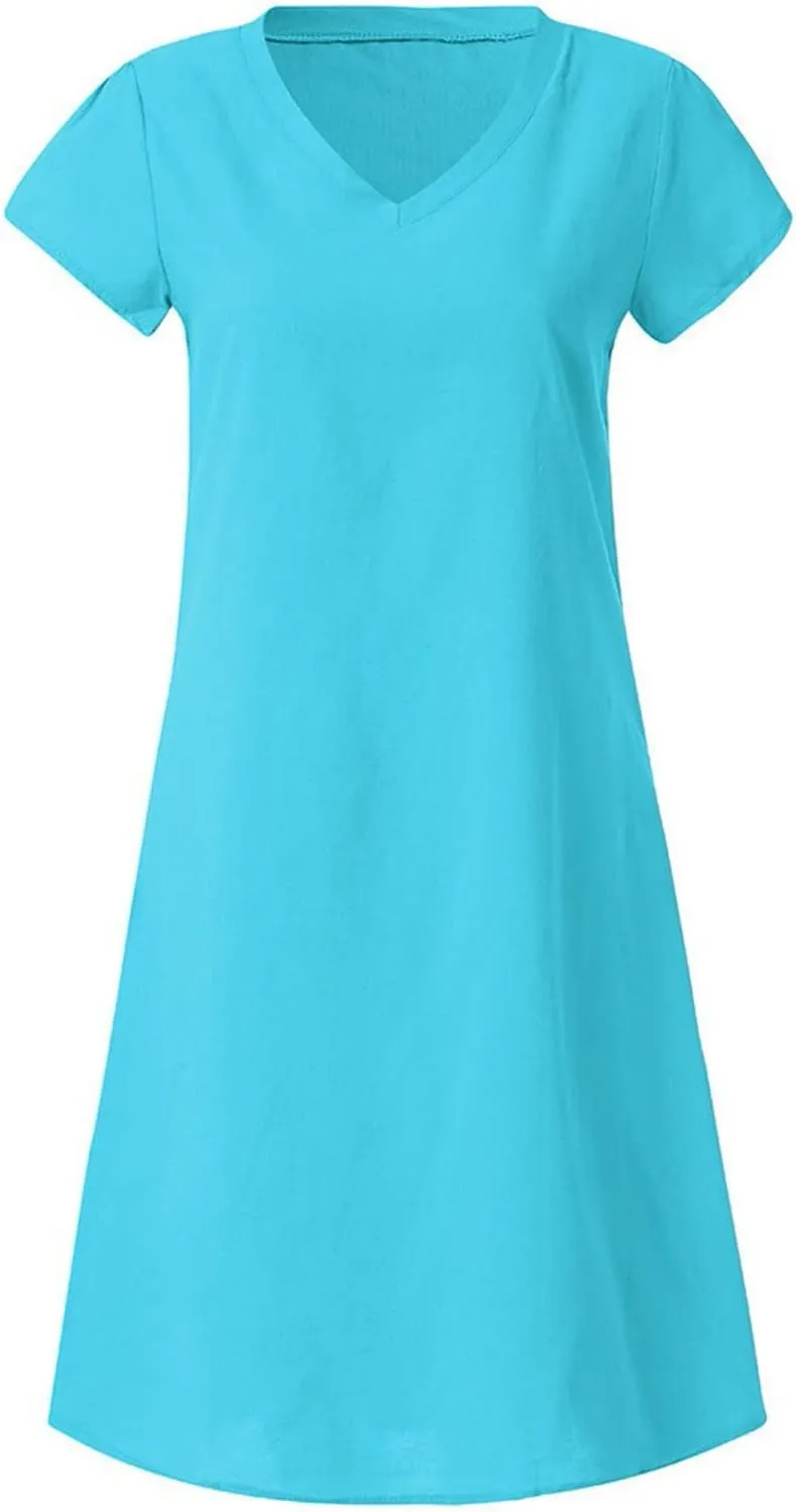 Women's Cotton Linen Dresses Summer Cup Sleeve Comfy Travel Sundresses Beach Wear Trendy Spring Vacation Clothes 2025