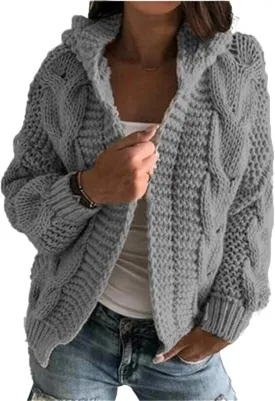 Womens Open Front Cardigan Sweaters Fall Winter Long Sleeve Chunky Cable Knit Cardigans Cropped Twist Sweater Coats