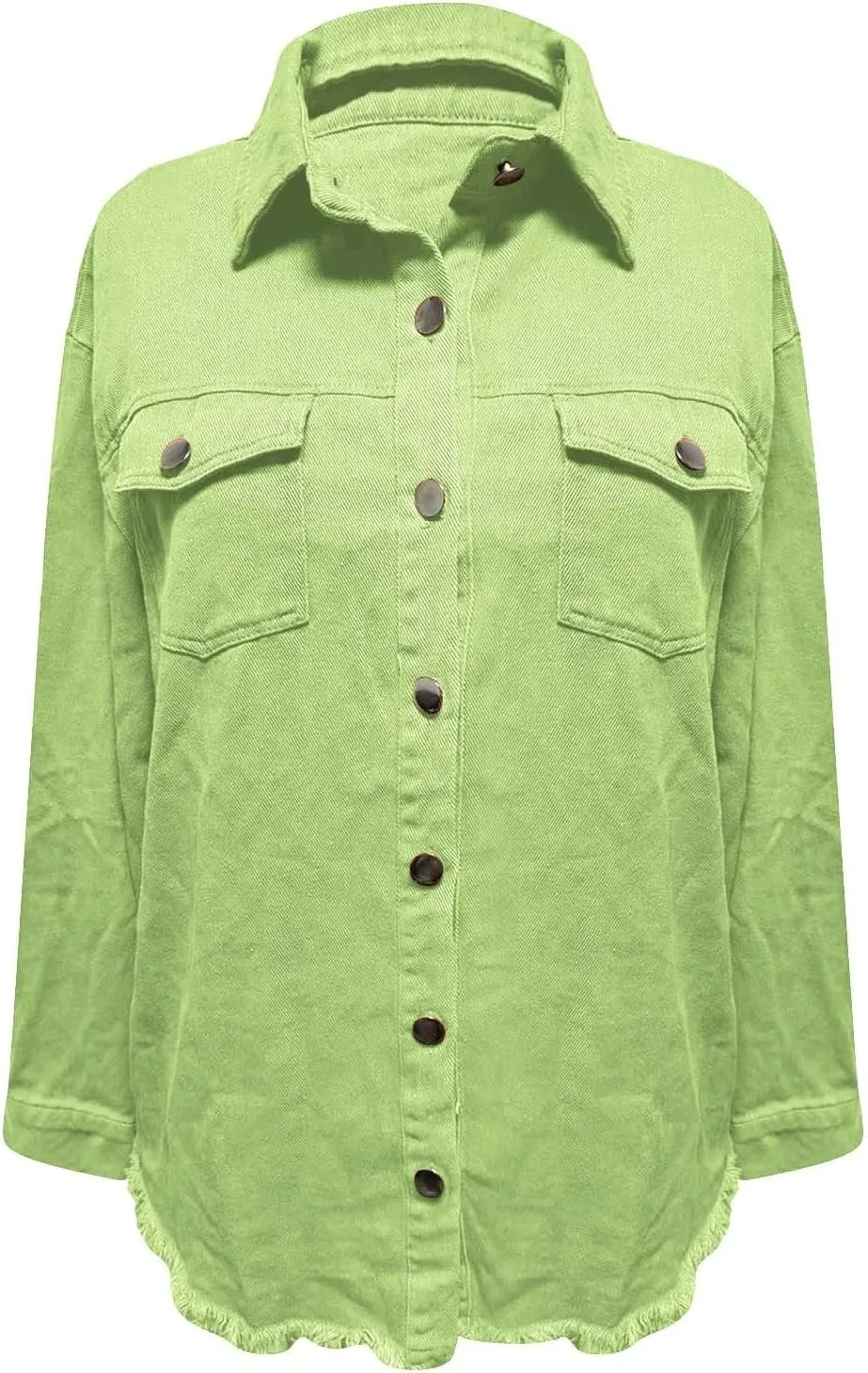 Womens Oversized Button Up Frayed Hem Shacket Long Sleeve Denim Shirts Pockets Denim Jean Jacket 2025 Summer Outfits
