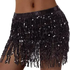 Women's Sexy Wrap Hip Scarf Sequined Tassel Waist Scarf Adult Female Belly Dance Dress Bandage Waist Chain Skirt