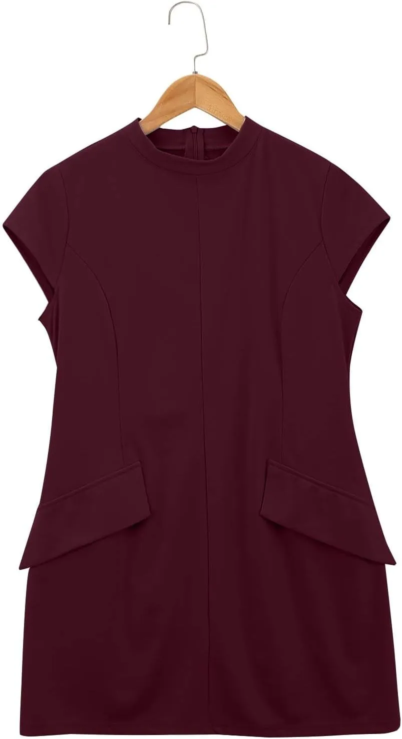 Womens Summer Slim Fit Dress Mock Round Neck Short Sleeve Bodycon Party Club Mini Dresses with Pockets Casual 2025