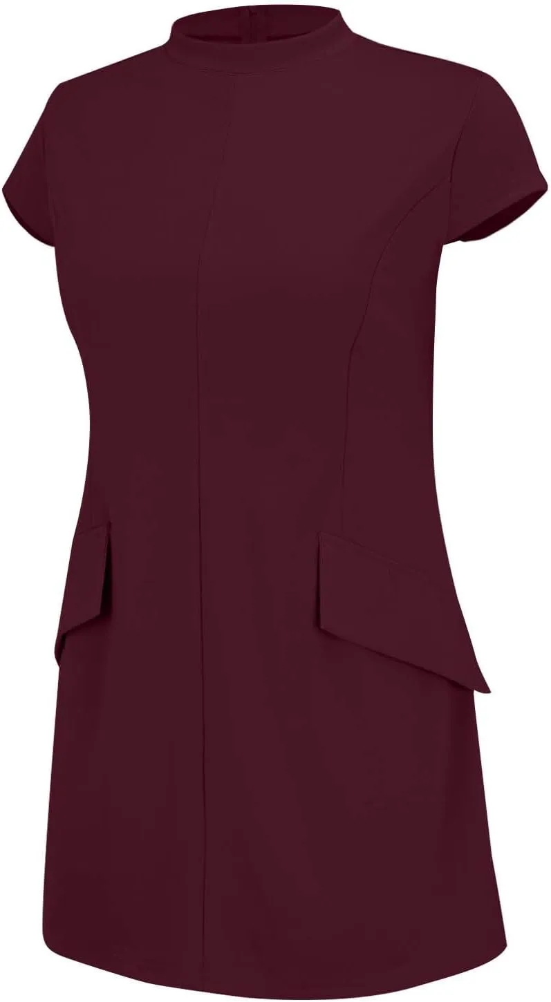Womens Summer Slim Fit Dress Mock Round Neck Short Sleeve Bodycon Party Club Mini Dresses with Pockets Casual 2025
