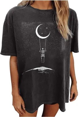Womens Vintage Graphic Tee Shirts Summer Short Sleeve Tops Oversized Tshirts Trendy Casual Loose Blouse