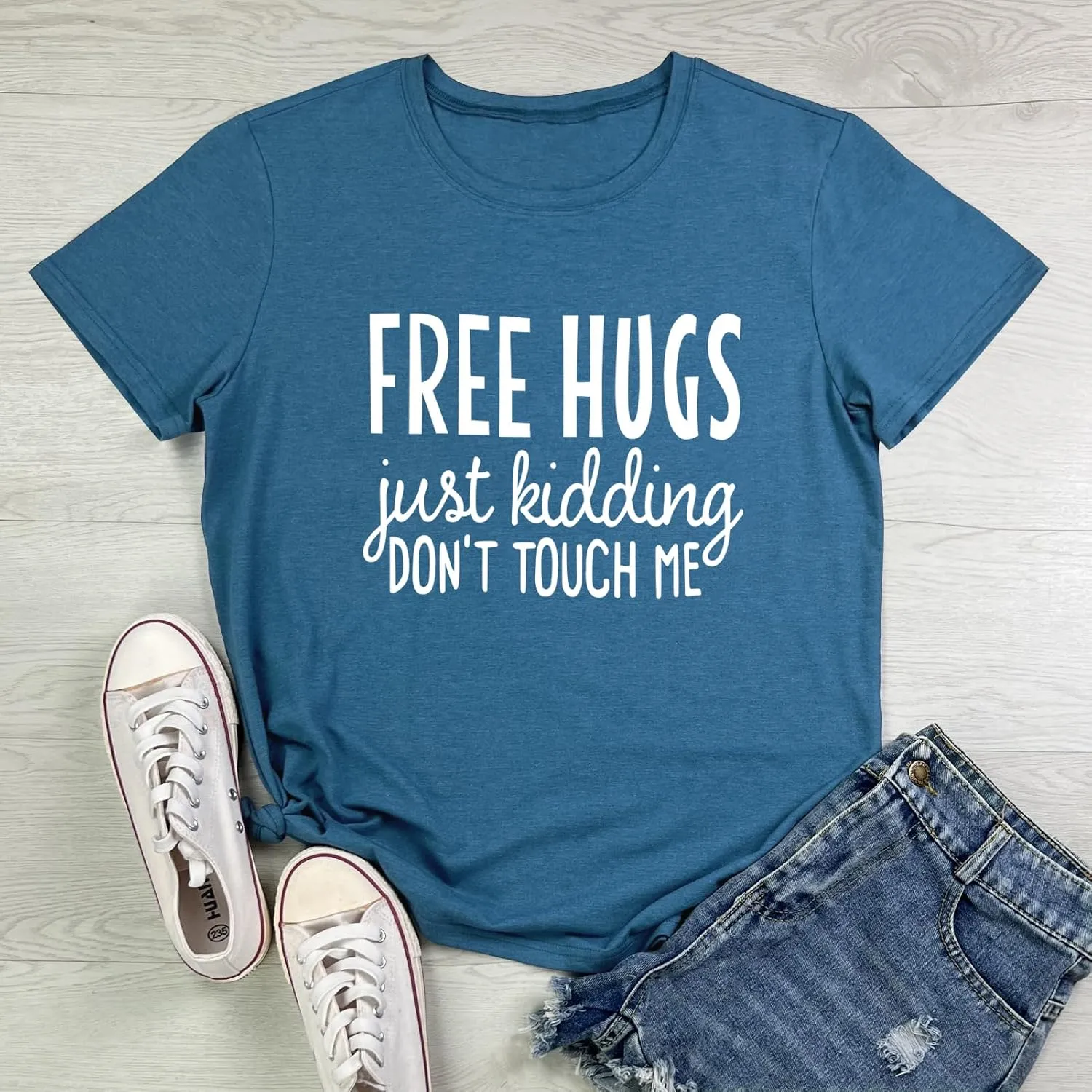 YITAN Women Cute Short Sleeve Tees Free HUGS Graphic T Shirts