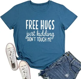 YITAN Women Cute Short Sleeve Tees Free HUGS Graphic T Shirts